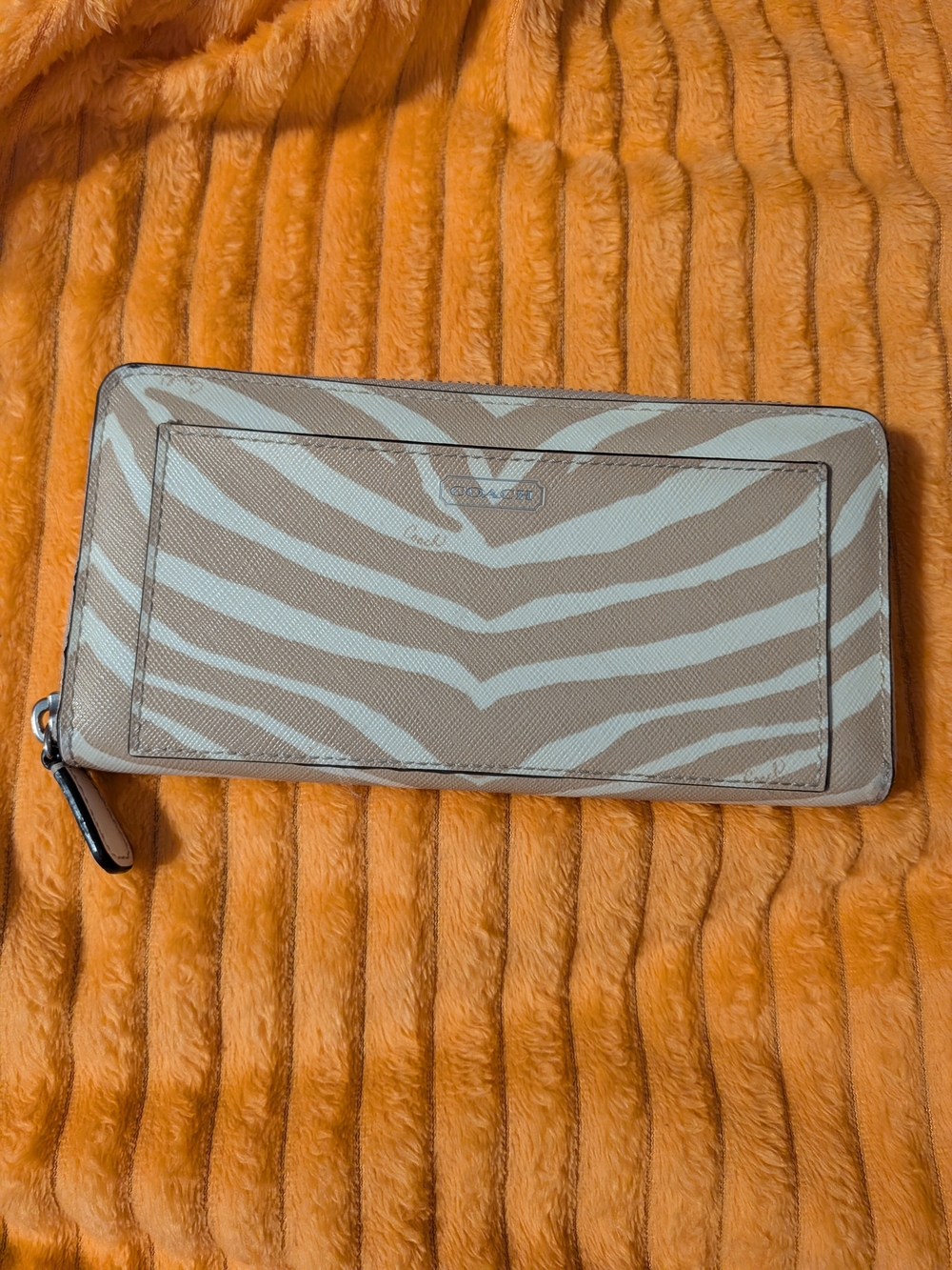 Coach Zebra Print Zip Around Wallet in Beige and Cream - Picture 3 of 15
